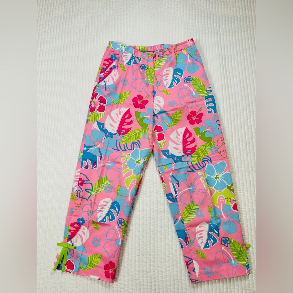 Cotton Crop Pant Pink Tropical Cruise Vacay Grannycore Coastal SM